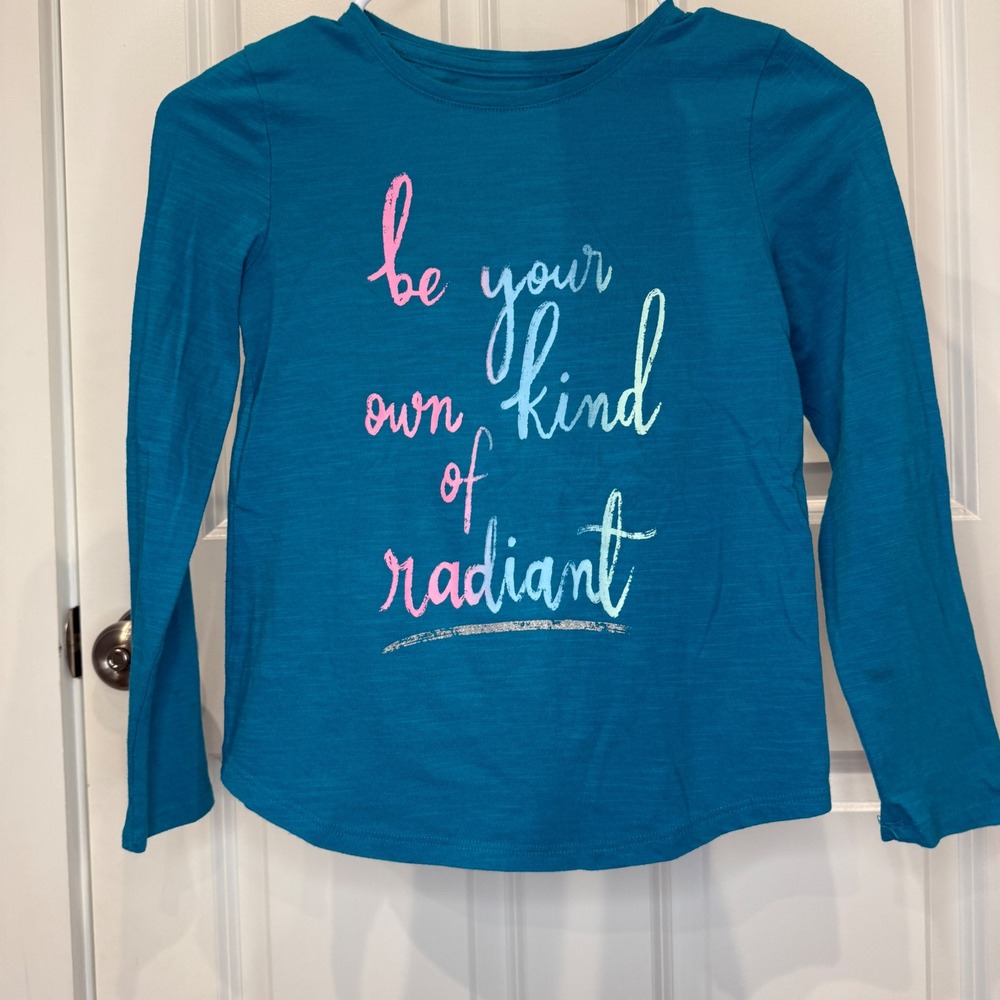 SO Girls Favorite Graphic Tee Teal Blue Long Sleeve Radiant Shirt Size S 7